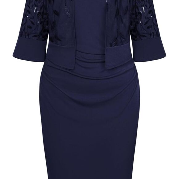 Hannah Nikole Navy Blue Plus 22W Dress with Sparkly Jacket Formal Wedding NEW - Picture 5 of 10